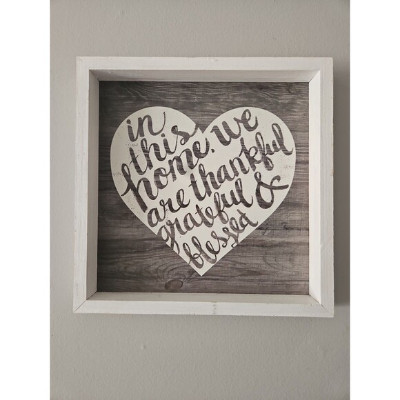In This Home, We Are Thankful Grateful & Blessed Hanging Wall Art Gray Whitewash - Picture 4 of 7